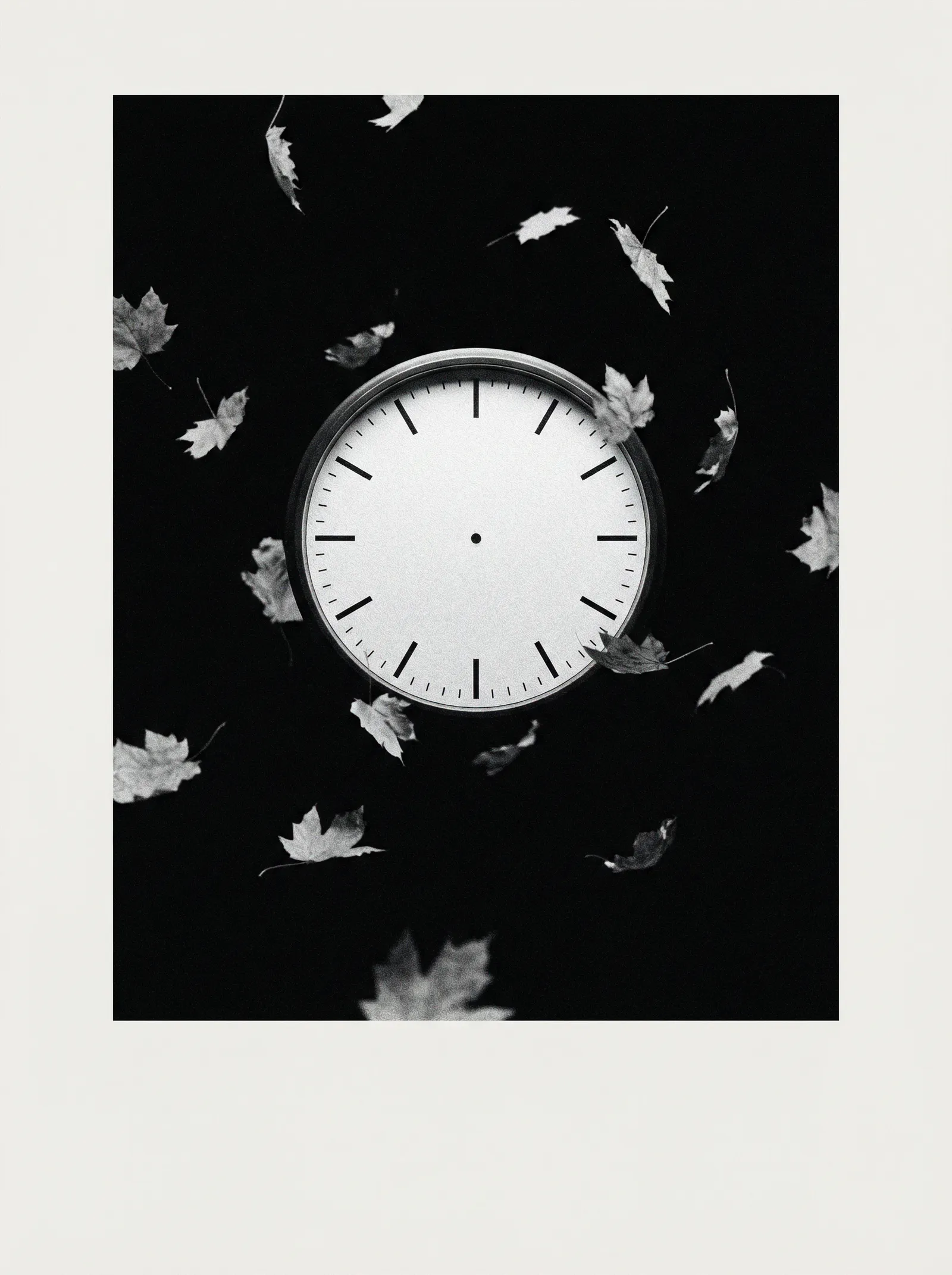 神秘视频 影片海报：无指针的钟面与飘落的树叶